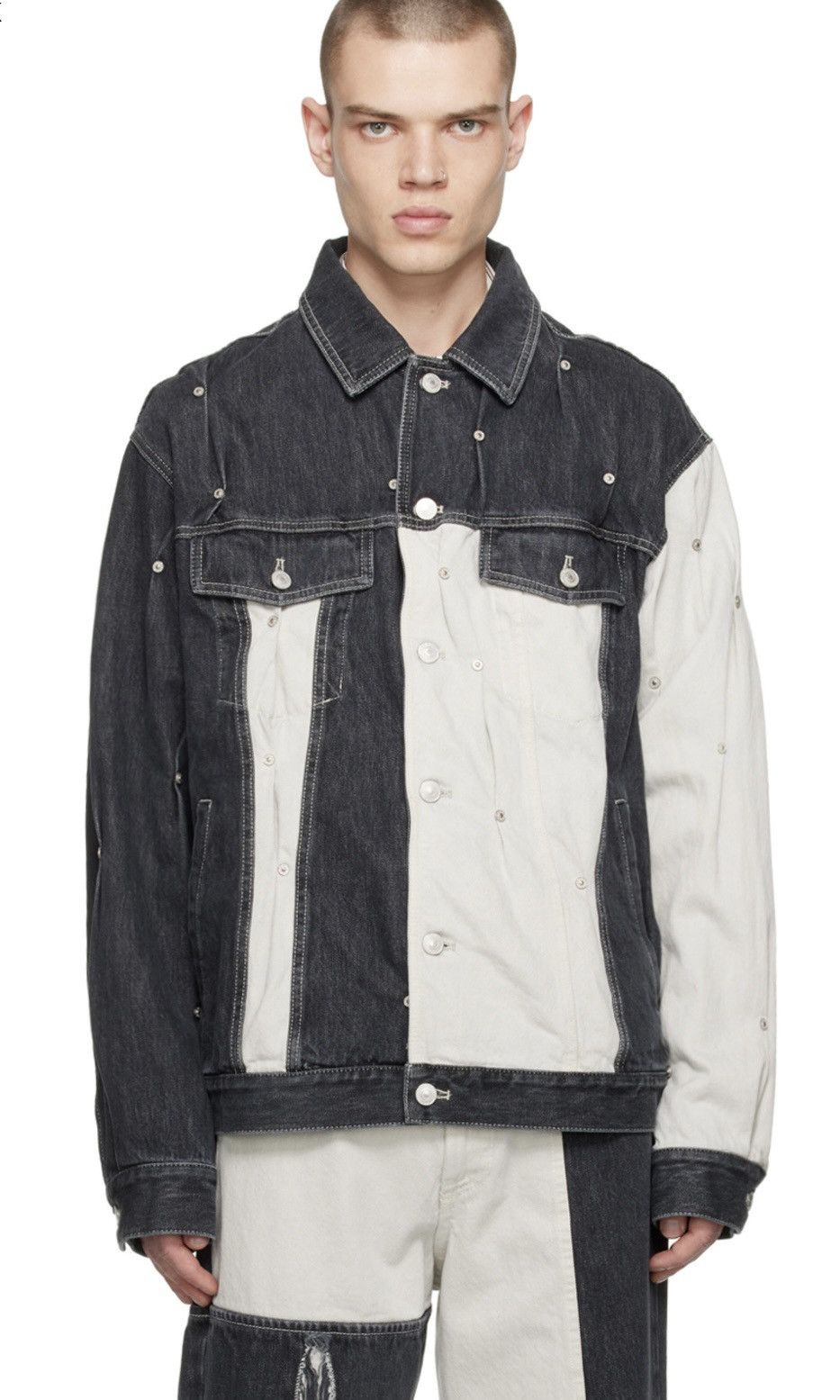 Kusikohc KUSIKOHC gray and white paneled rivet denim jacket Size US L / EU 52-54 / 3 - 10 Thumbnail