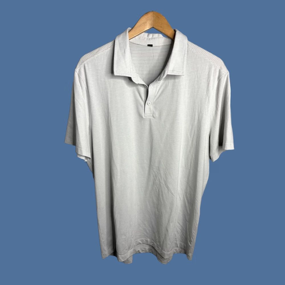 Lululemon Lululemon Polo Shirt Mens XL Light Gray Stripe Knit Short Sleeve Collared Performance Moisture Wicking Golf Size US XL / EU 56 / 4 - 1 Thumbnail