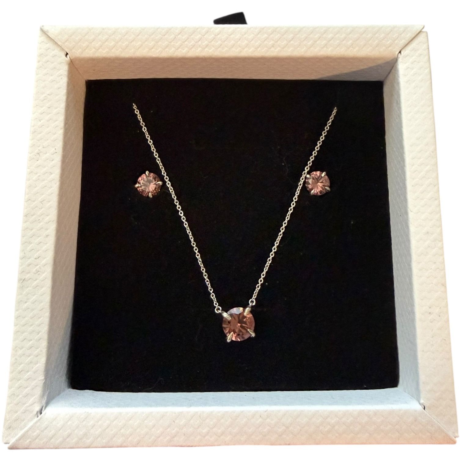 Diamond Nexus 3 Piece Set Pink Earrings Necklace Silver