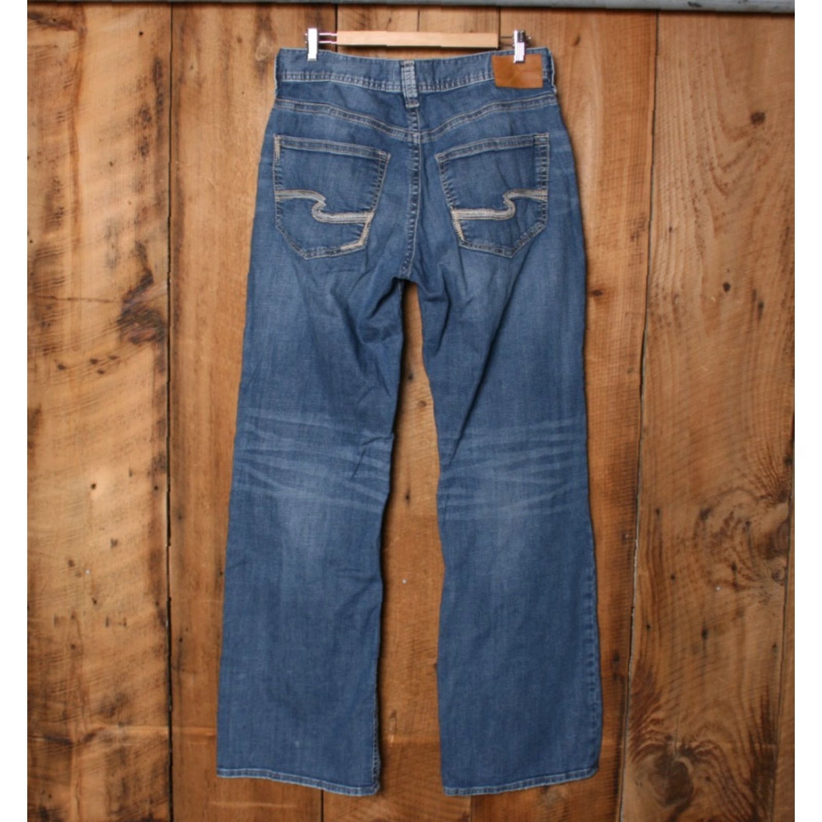 Silver Jeans Co. VINTAGE Silver Jeans Bootcut Jeans 31x34 Mens Blue Denim 5-Pocket Relaxed Fit Sliver Craig Distressed Stretch Inseam 34.5in Sz 31x34 Size US 31 - 3 Thumbnail