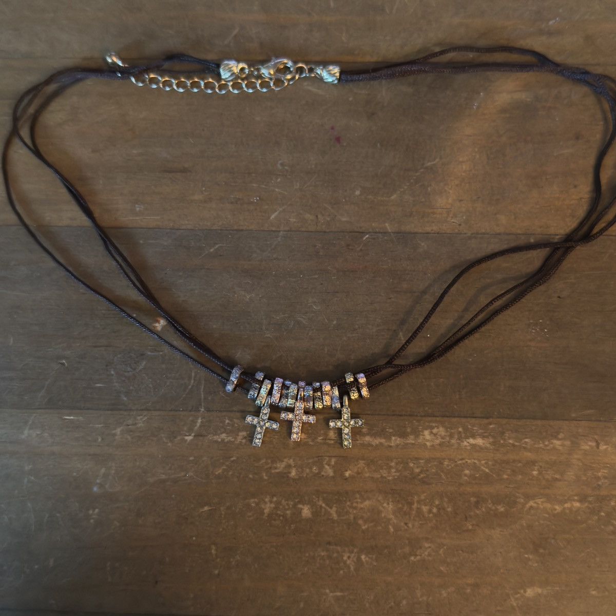 Other Tricolor rhinestone crosses cord necklace Size ONE SIZE - 2 Thumbnail