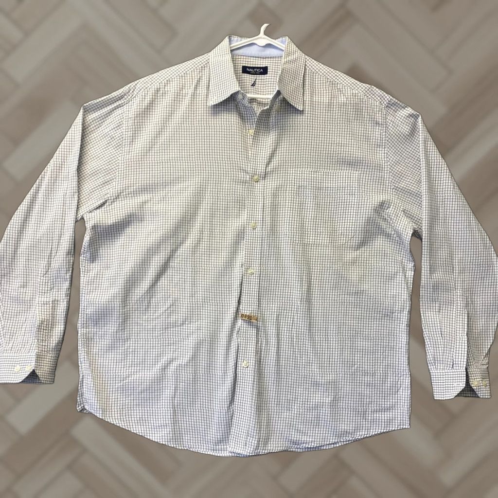 Nautica Nautica Men's Shirt Sz 17.5 Long Sleeve Button-Down Collared Business Casual All Seasons Blue White Size US XL / EU 56 / 4 - 1 Thumbnail