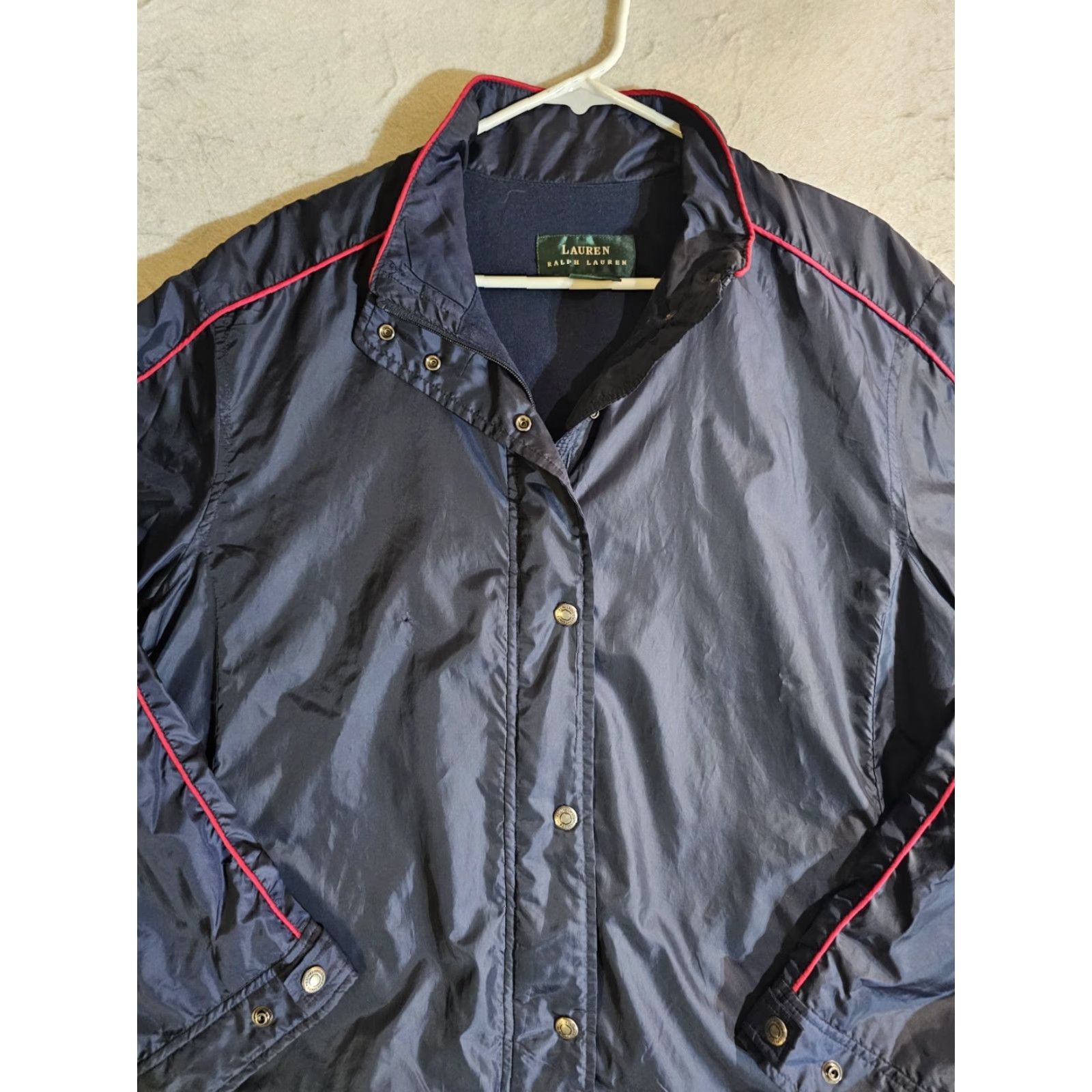 Polo Ralph Lauren VINTAGE Lauren Ralph Lauren Windbreaker Jacket Mens 90s Navy Red Piping Size Lg Blue Logo Zipper Full Zip Pockets Casual Travel Size US L / EU 52-54 / 3 - 2 Thumbnail