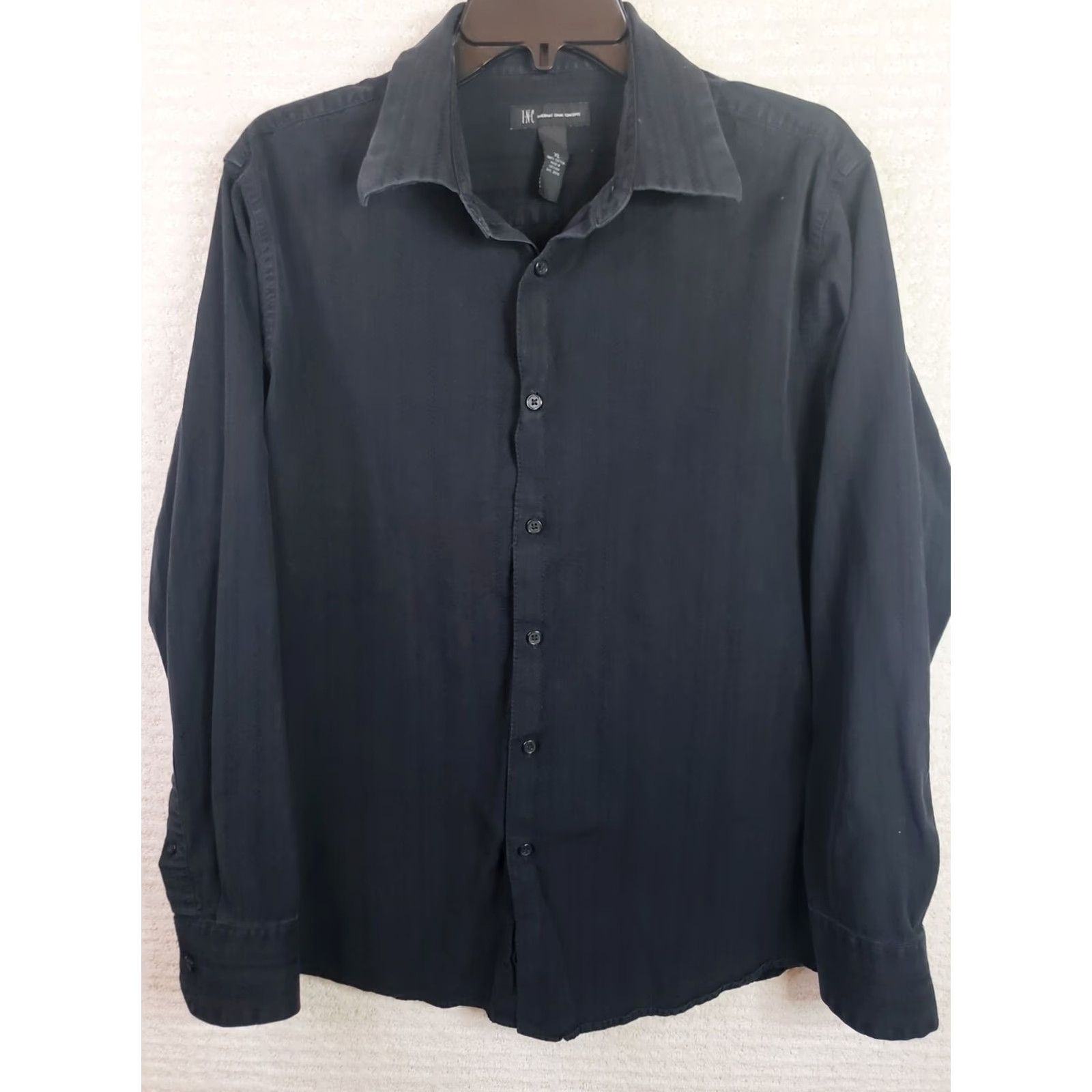 Vintage INC International Concepts Men Shirt XL Black Textured Stripe Button-Up Long Sleeve Size US XL / EU 56 / 4 - 2 Thumbnail