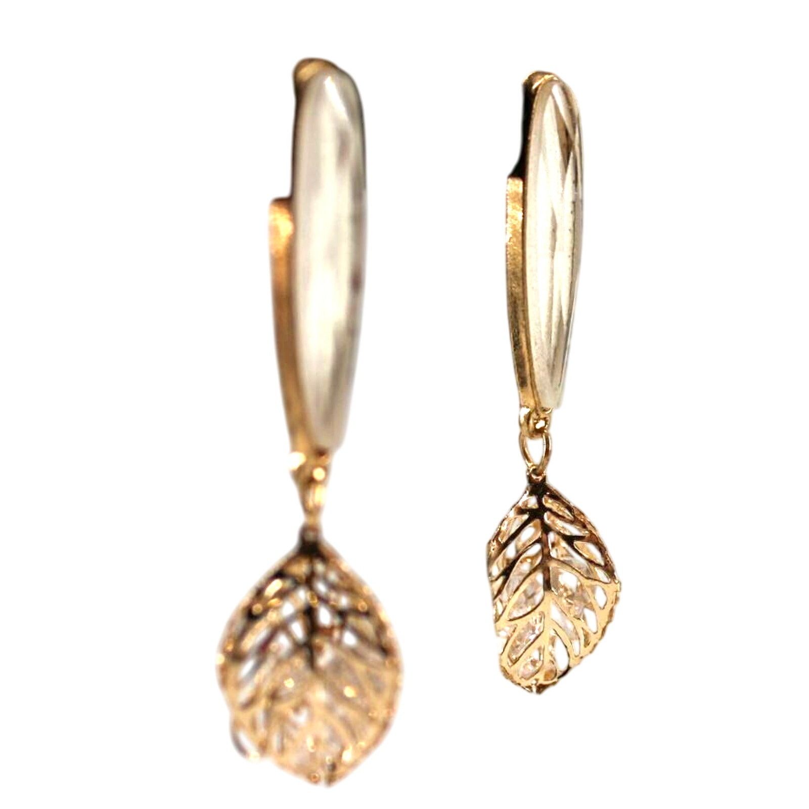 Other Leaf Dangle Earrings • Floating Crystals & Mirror Drop • 2" Size ONE SIZE - 3 Thumbnail