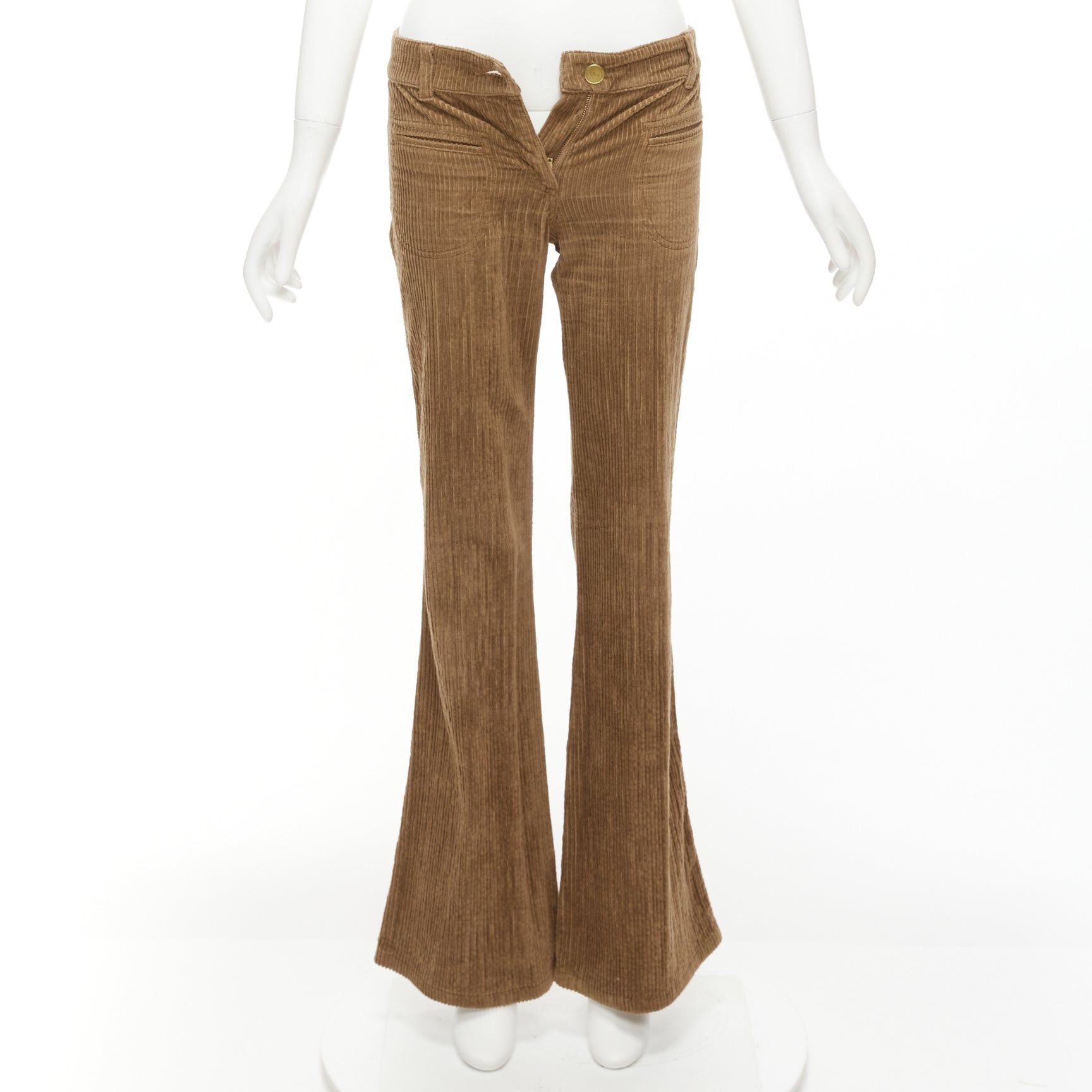 image of Chloe Brown Cotton Corduroy Low Waist Flared Pants Fr34 Xs, Women's (Size 26)