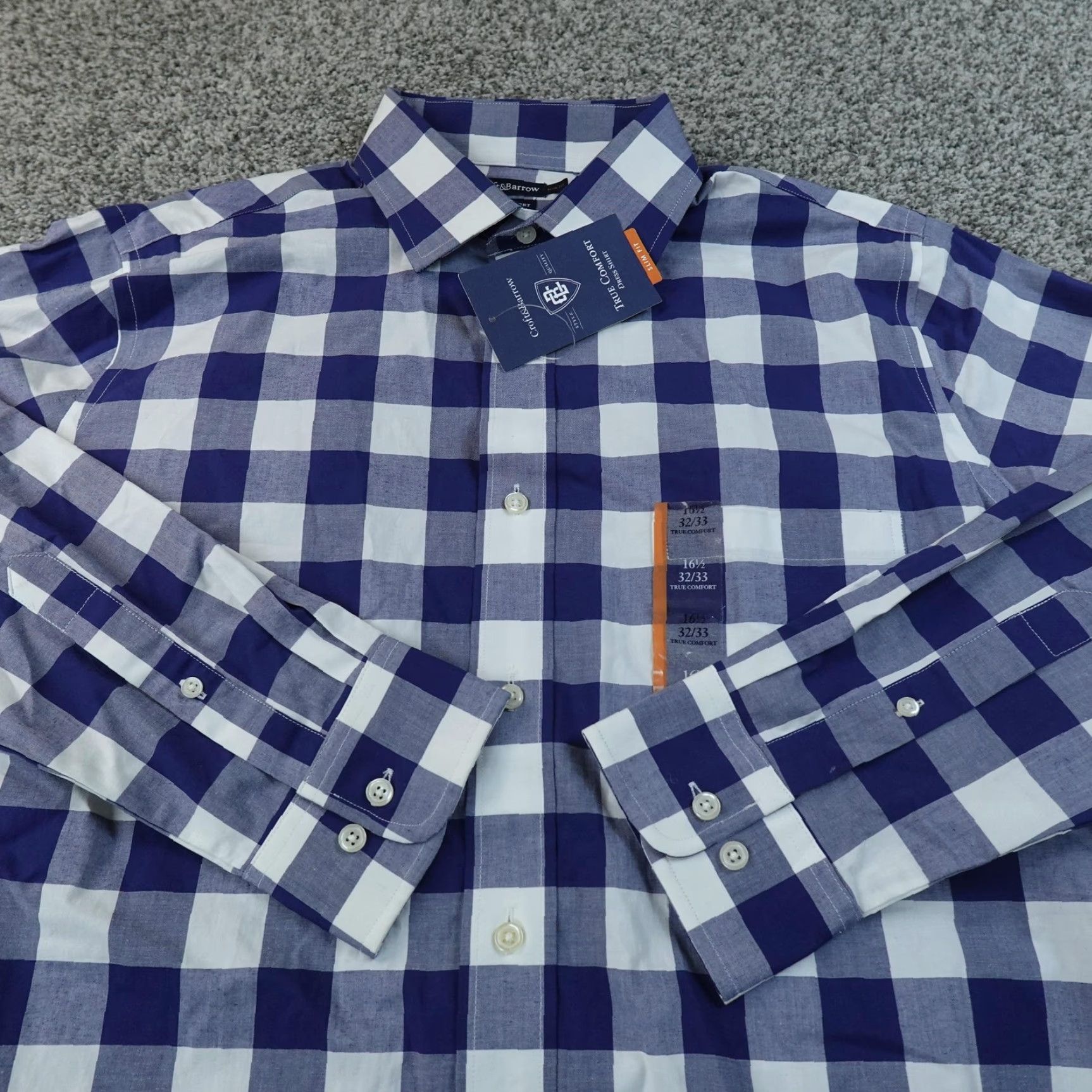 Croft & Barrow Croft & Barrow Shirt Mens 16.5 32/33 Blue Dress Shirt Slim Stretch Gingham Long Sleeve Button Up Size 46R - 3 Thumbnail