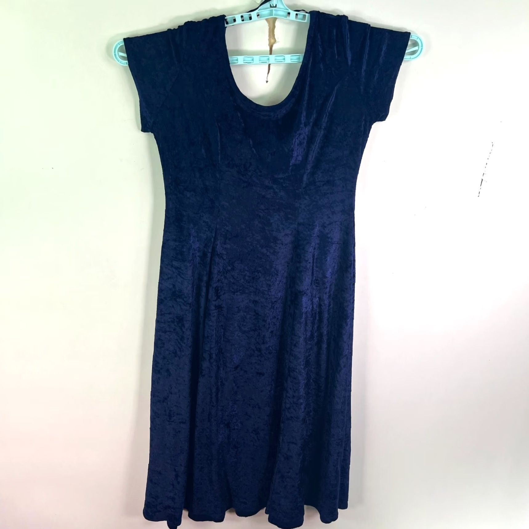 Velvet Blue Crushed Velvet Midi Dress Women's Size 14 Made in UK Pleated Size M / US 6-8 / IT 42-44 - 7 Thumbnail