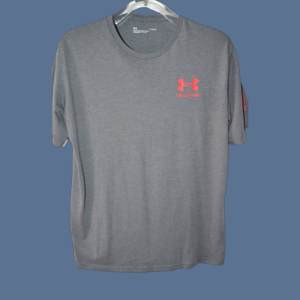 Under Armour Under Armour Freedom T-Shirt Men Casual Short Sleeve Crew Neck Logo Graphic L Gray Multicolor All Seasons Sports 90s? Size US L / EU 52-54 / 3 - 1 Thumbnail