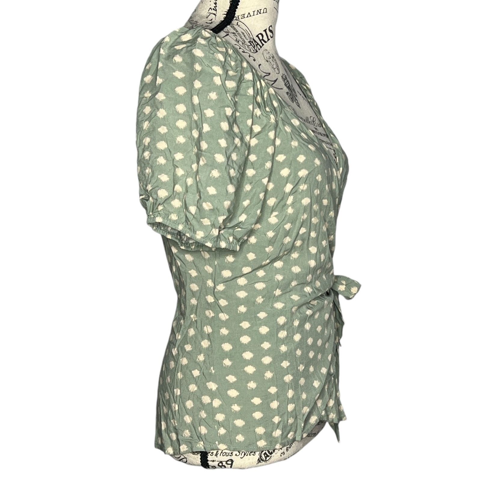 Other Patterned Puff Sleeve Front Wrap Tie Top Blouse Size S / US 4 / IT 40 - 2 Thumbnail