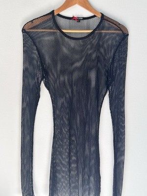 Other Unisex HELL BUNNY Y2K Fishnet Mesh Sheer Black Goth Grunge Size L / US 10 / IT 46 - 1 Thumbnail
