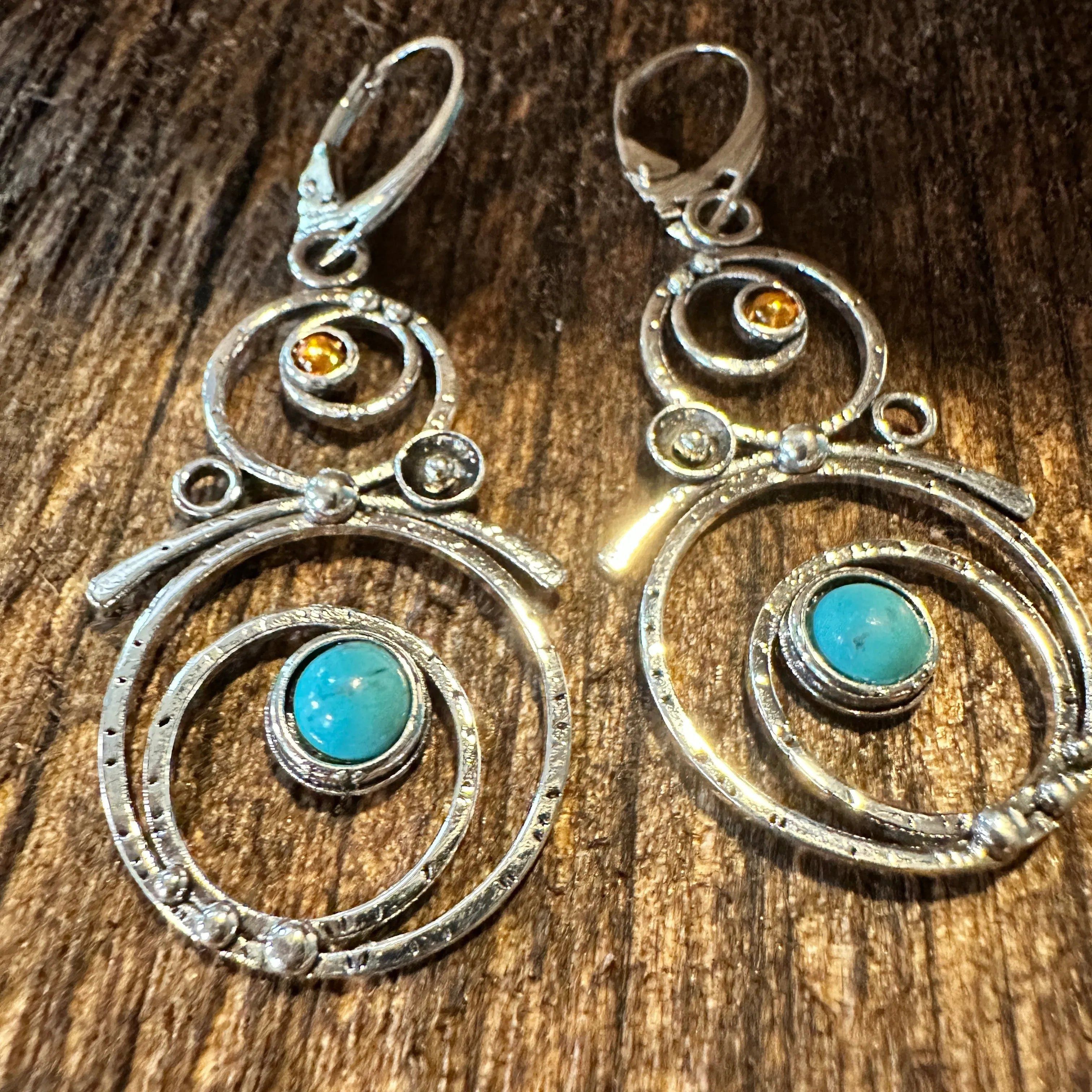 Other Boho Hippie Western Turquoise Stone Circle Silver Drop Wire Size ONE SIZE - 5 Thumbnail