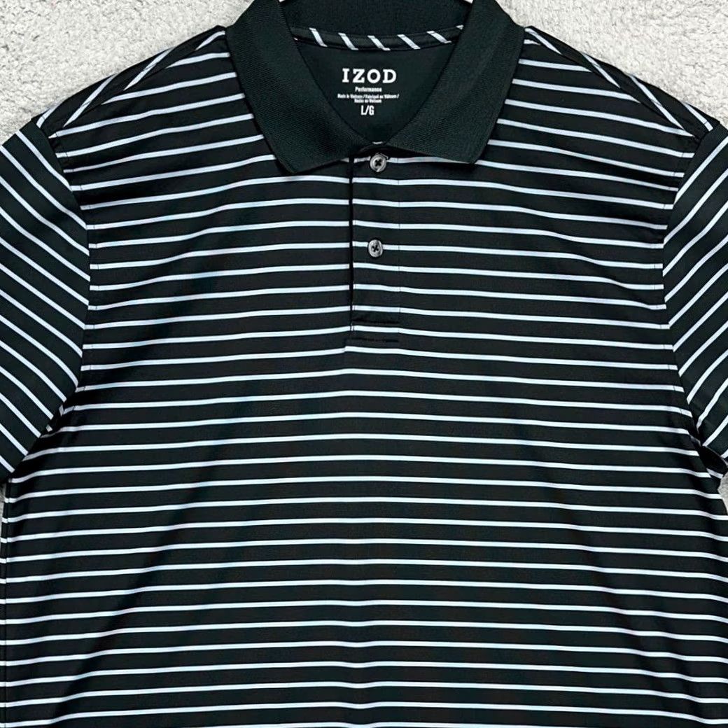 Izod Izod Golf Polo Shirt Mens Large Black Stripe Performance Short Sleeve Logo Shirt Size US L / EU 52-54 / 3 - 2 Thumbnail