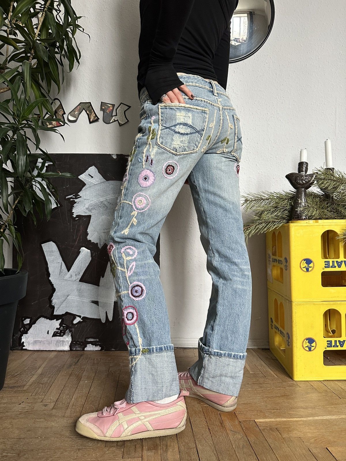 Embroidery Bohemian Hippe Retro Floral Loose Fit Jeans
