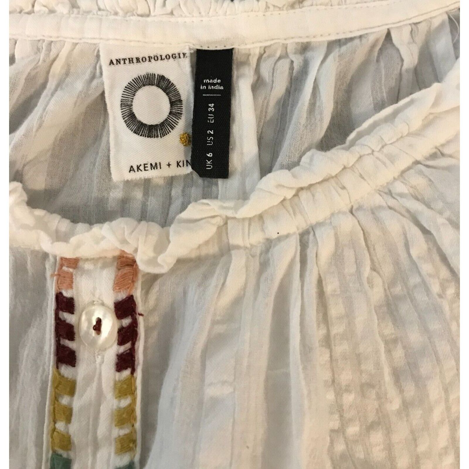 Anthropologie Anthropologie Akemi+Kin Pajaro S/S Embroidered Blouse Size XS / US 0-2 / IT 36-38 - 4 Thumbnail