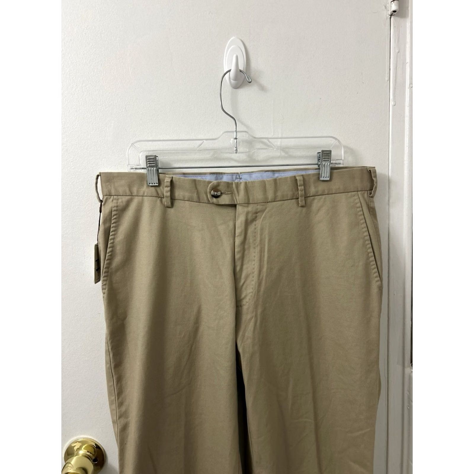 Peter Millar Peter Millar Pants Mens 35x36 Khaki Flat Front Twill Chino Beige Cotton Blend Spandex Straight Leg Men Size US 35 - 2 Thumbnail
