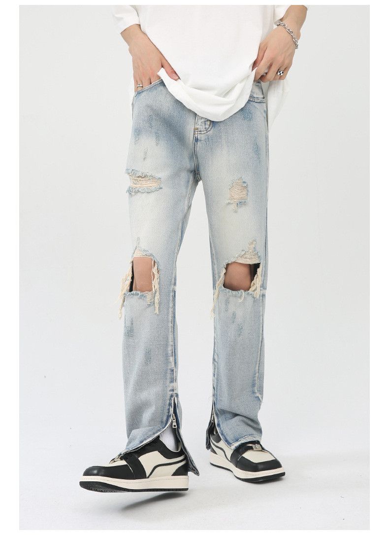 Japanese Brand × Jean High street men's hip-hop retro washed zipper ripped jeans Size US 32 / EU 48 - 1 Thumbnail