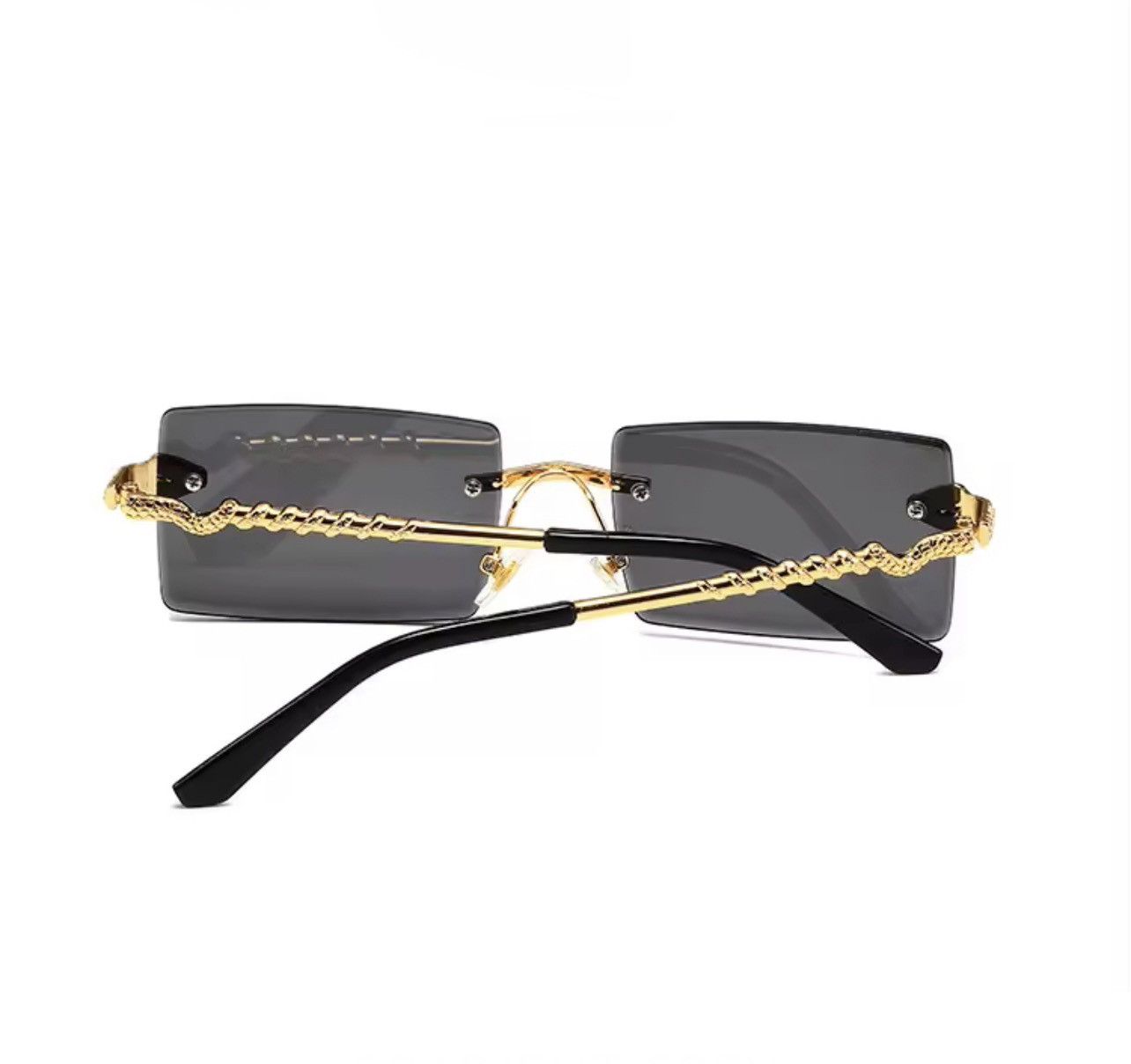 Other Luxury Rimless Rectangle Sunglasses Gold Metal Frame Black Size ONE SIZE - 5 Thumbnail
