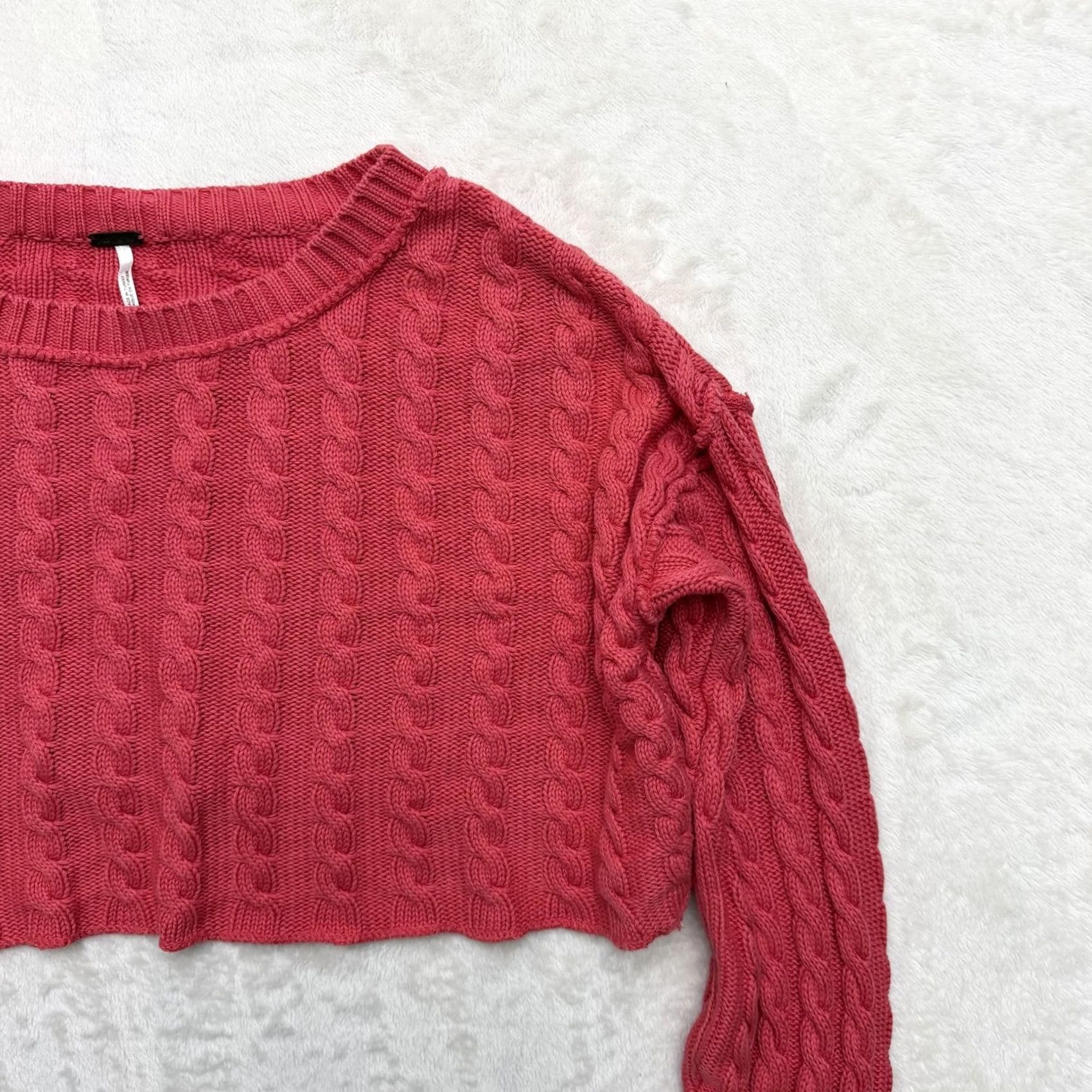 Free People Free People Sweater Womens Large Pink Cable Knit Cropped Crewneck Pullover Size L / US 10 / IT 46 - 3 Thumbnail