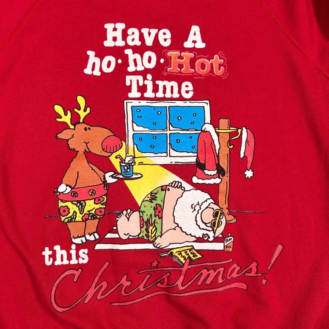Vintage VINTAGE Christmas Sweater Men Raglan Red 90s Have A Ho-Ho-Hot Time Santa 1st Class Size US M / EU 48-50 / 2 - 2 Thumbnail