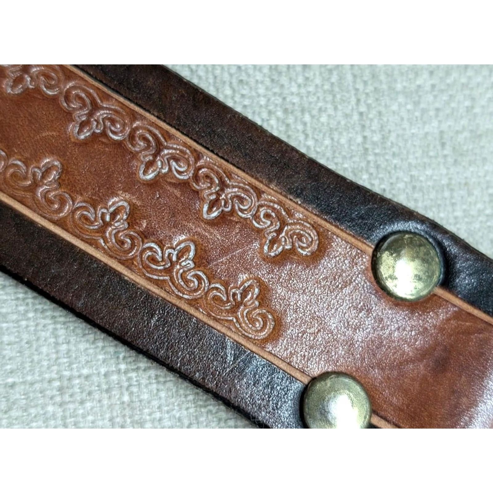 Vintage VINTAGE handcrafted Tooled Western Belt 32 brown leather belt Men XS? Size 32 - 6 Thumbnail