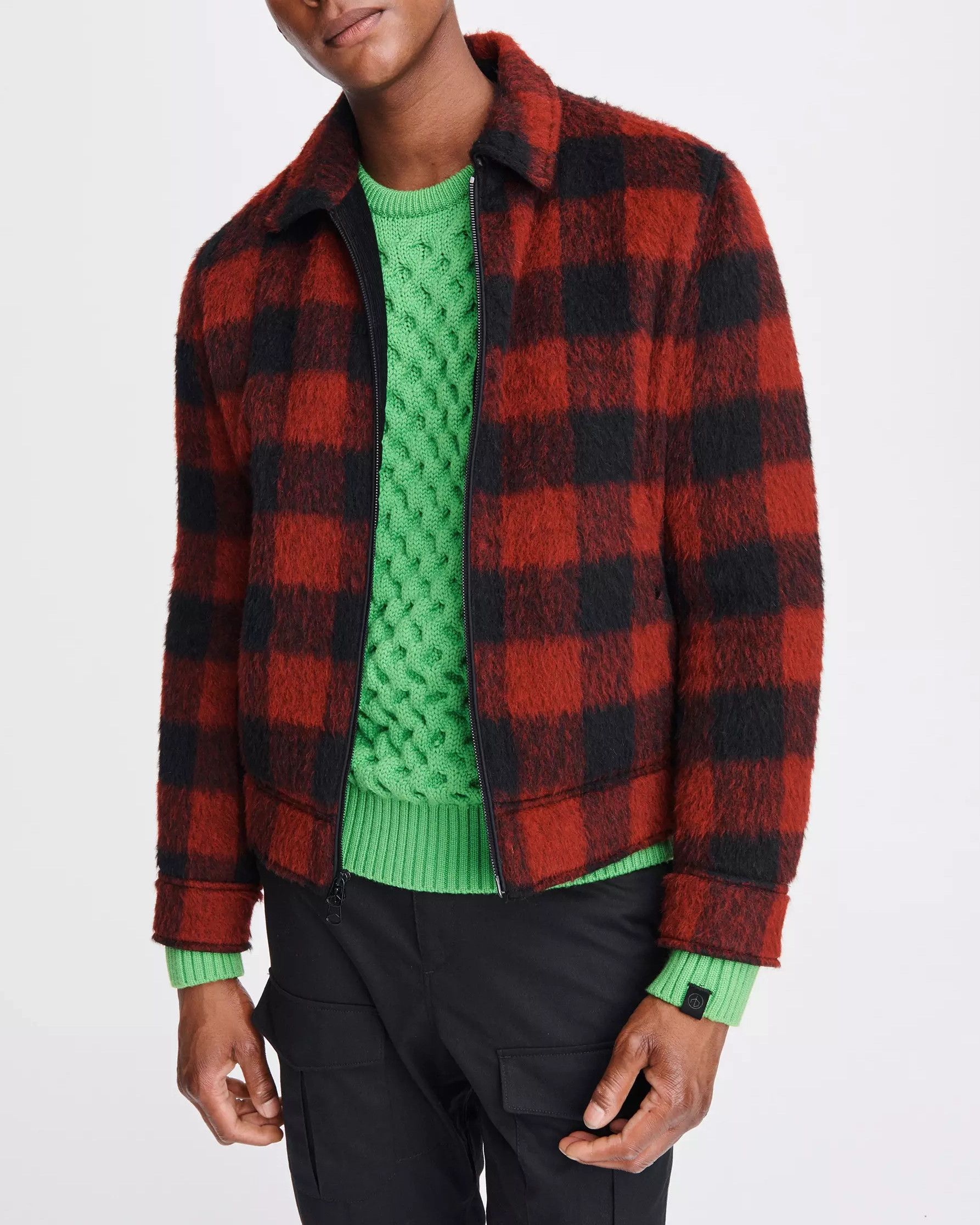 Rag & Bone Faux Fur wool blend fuzzy red plaid jacket Size US L / EU 52-54 / 3 - 2 Thumbnail