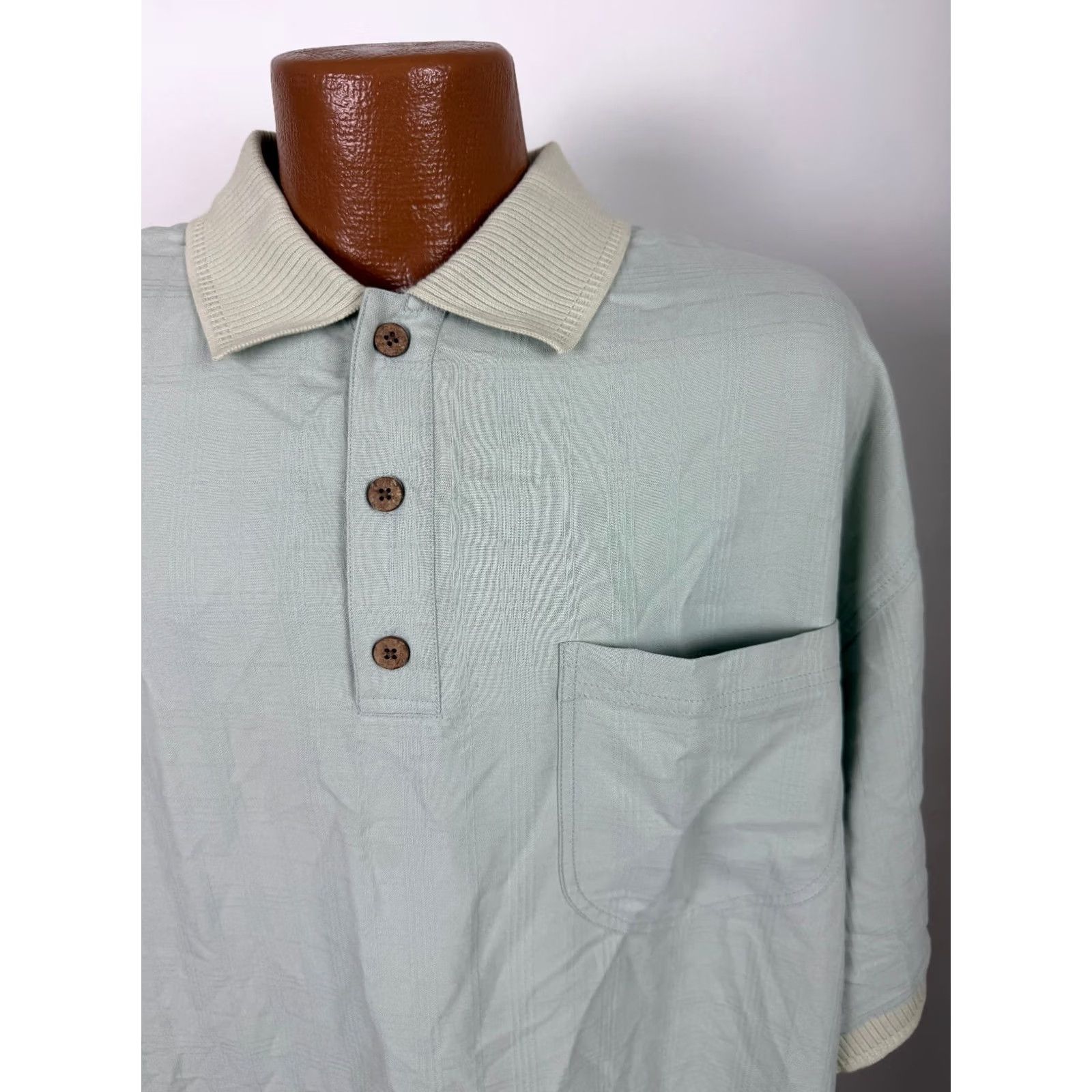 Tommy Bahama VINTAGE Tommy Bahama Polo Shirt XL Oversized Silk Jacquard Plaid Gray 90s Beach Hawaiian Preppy Mens Polo Shirt Size US XL / EU 56 / 4 - 3 Thumbnail