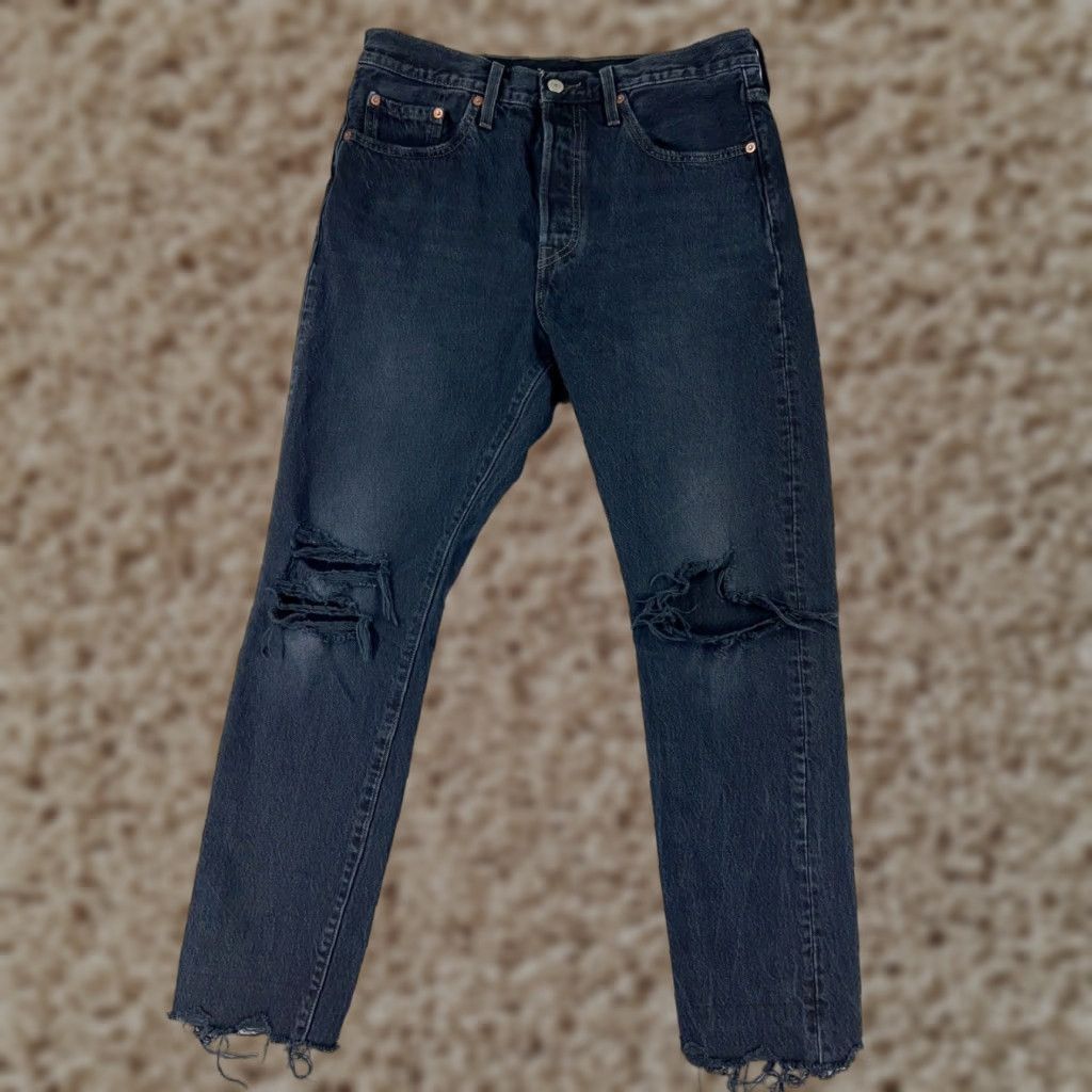 Levi's Levi's Jeans Adult 29 Black Denim 501XX Button Fly Distressed Slim Womens Size 29" - 1 Thumbnail