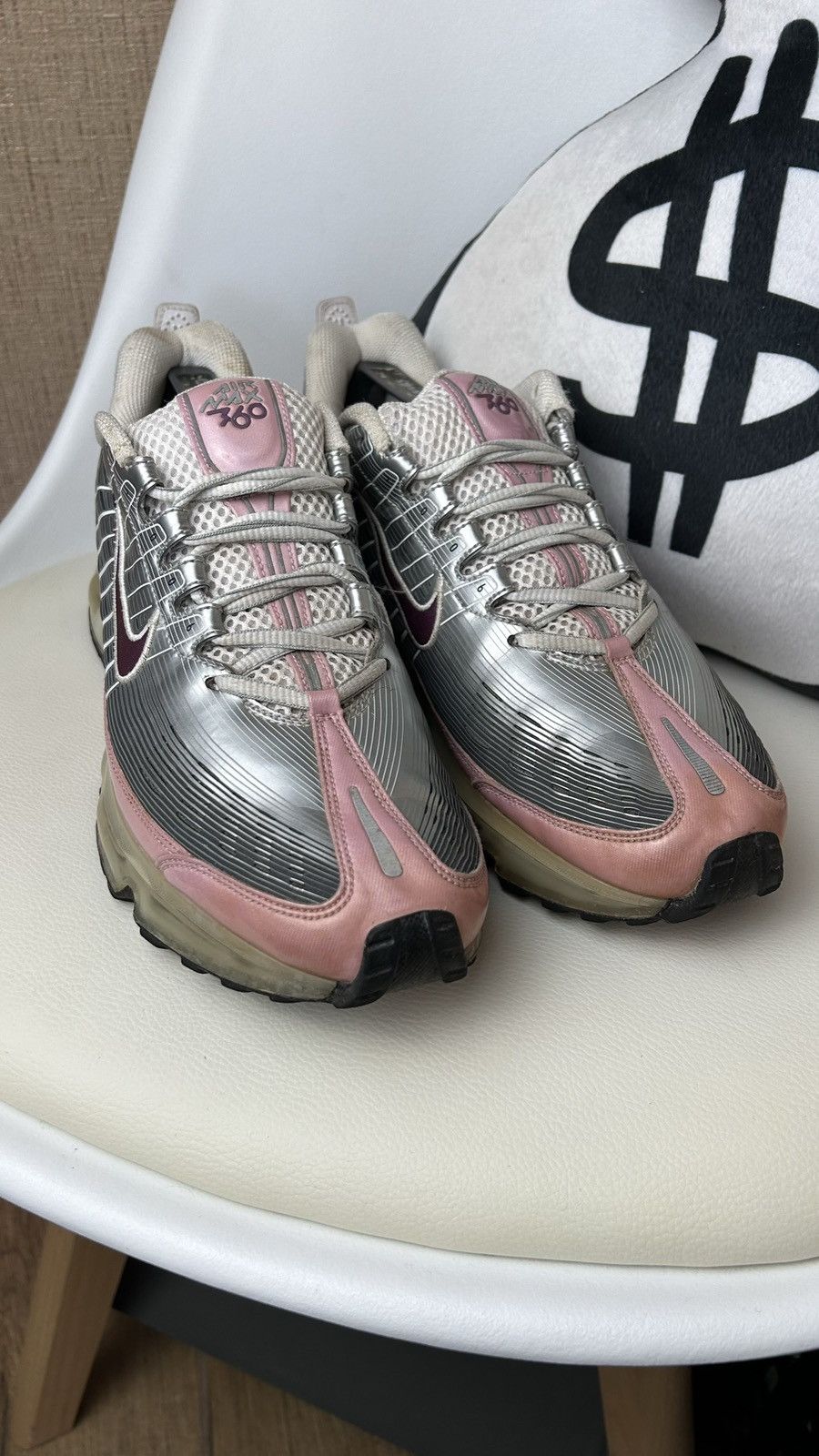 Nike × Vintage Nike Air Max 360 Shoe - Vintage - Silver, Pink, Grey Size US 11 / EU 44 - 2 Thumbnail