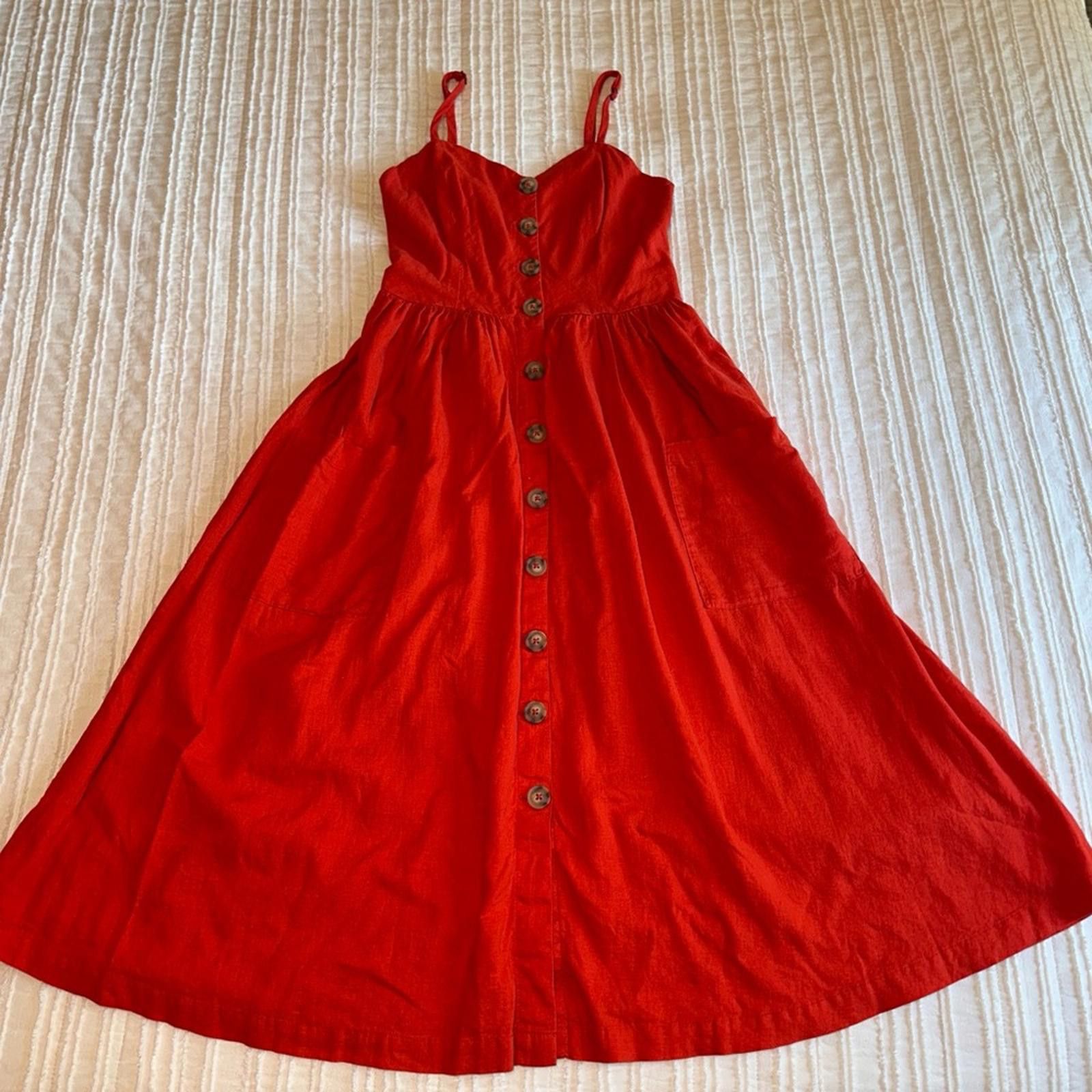 Other Cooperative Linen Dress Small Coastal Red A Line Midi EUC Size S / US 4 / IT 40 - 3 Thumbnail