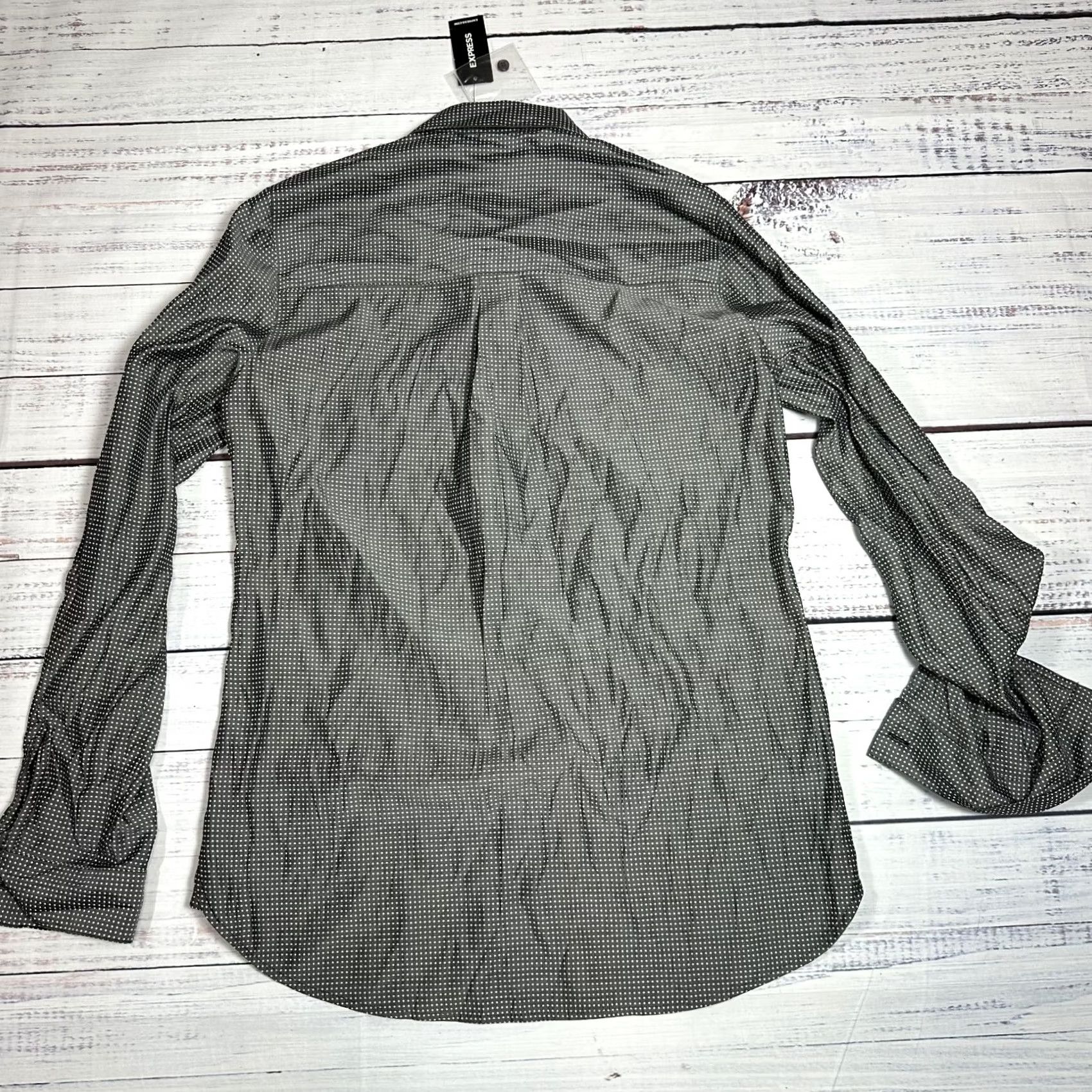 Express VINTAGE Express Shirt Womens XS Gray Polka Dot Long Sleeve Roll Tab Button Up NWT Size XS / US 0-2 / IT 36-38 - 3 Thumbnail