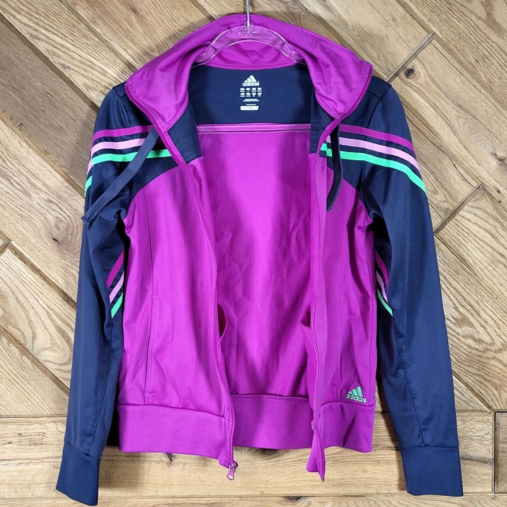 Adidas Adidas Track Jacket Womens Small Climalite Hooded Full Zip Striped Purple Navy Size S / US 4 / IT 40 - 8 Thumbnail