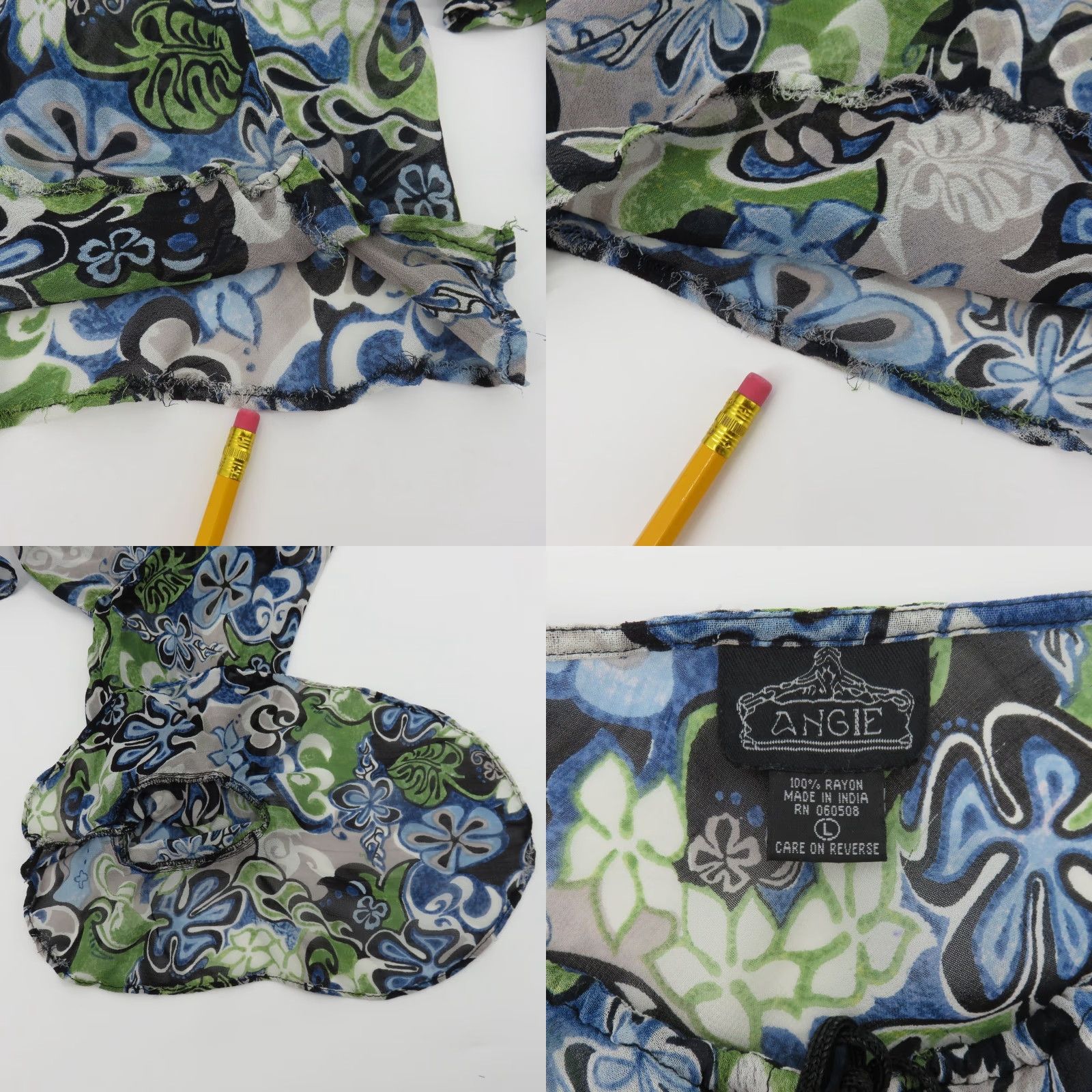 Vintage VINTAGE Angie Blouse Shirt Womens Large L Blue Green Black Floral Hippie Sheer Paisley Pattern Pinup Style 90s Size L / US 10 / IT 46 - 8 Thumbnail