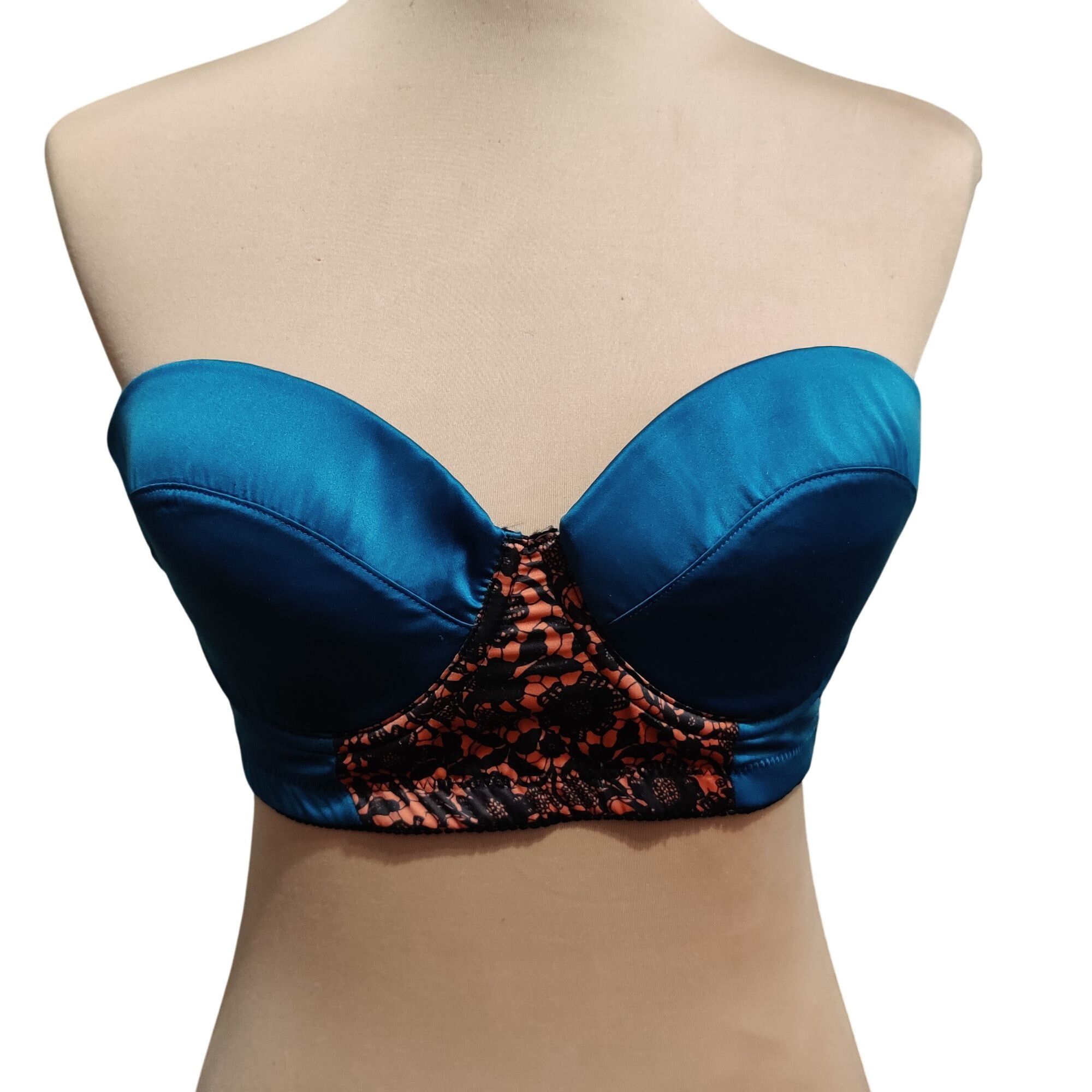 Other Playful Promises 34DD teal satin convertible bra black orang Size ONE SIZE - 2 Thumbnail