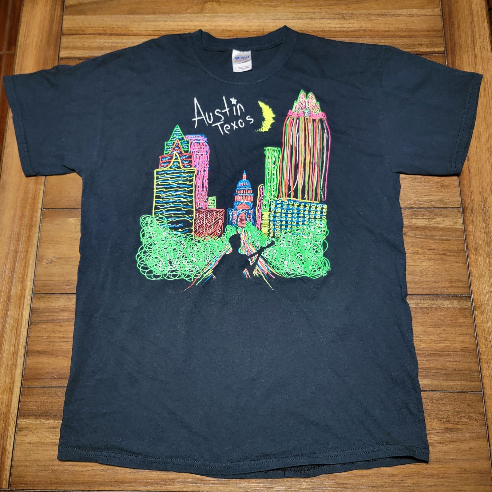 Gildan Austin Texas Unisex Tee (Gildan) Blacklight Design - Large Size US L / EU 52-54 / 3 - 1 Thumbnail