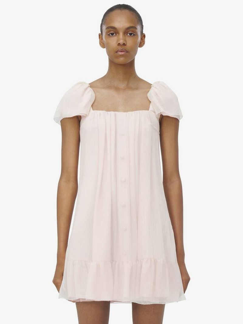 Alexander McQueen o1srvl11e0226 Silk Creponne Mini Dress In Ivory Size L / US 10 / IT 46 - 1 Thumbnail