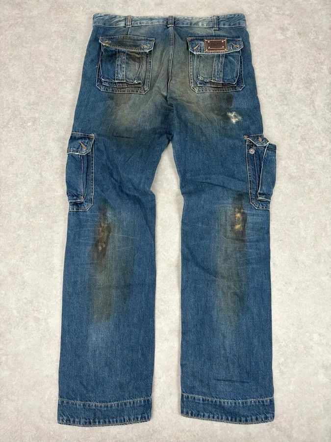Dolce & Gabbana 2000s Dolce & Gabbana Navy Dirty Effect Denim Cargo Jeans Size US 36 / EU 52 - 6 Thumbnail