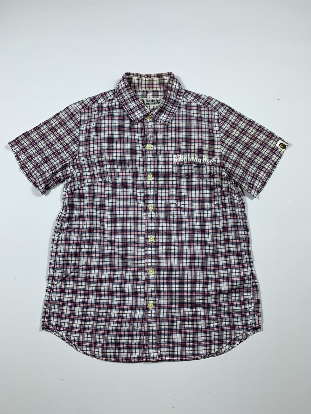 image of Bape Button Up Shirt Tartan in Red Tartan, Men's (Size XS)