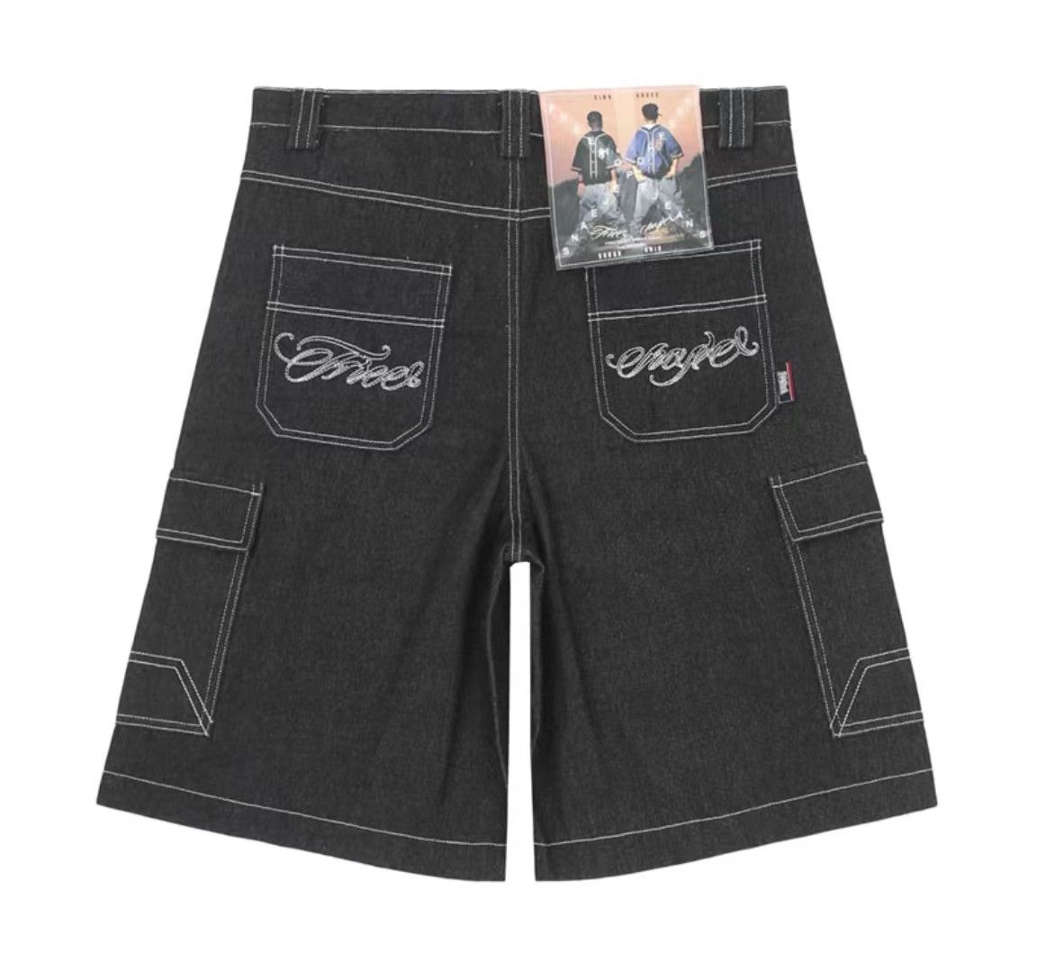 Jean Hip-hop embroidered over-the-knee baggy denim shorts Size US 32 / EU 48 - 10 Thumbnail