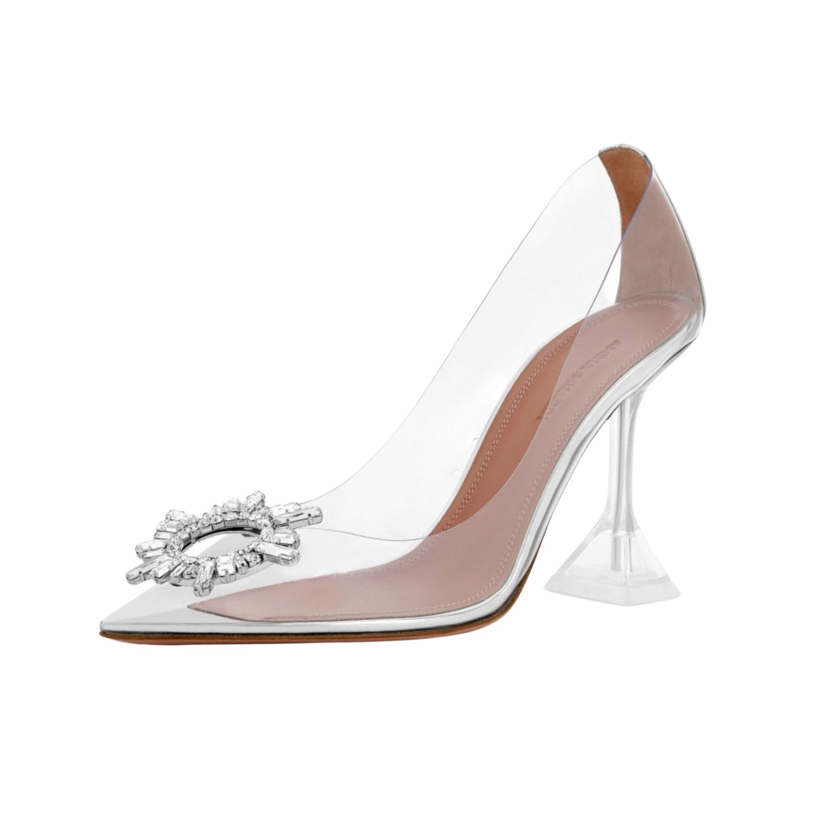 Amina Muaddi 95 Begum Pump PVC Clear Glass Crystal Sandal Heel 38 Size US 8 / IT 38 - 1 Thumbnail