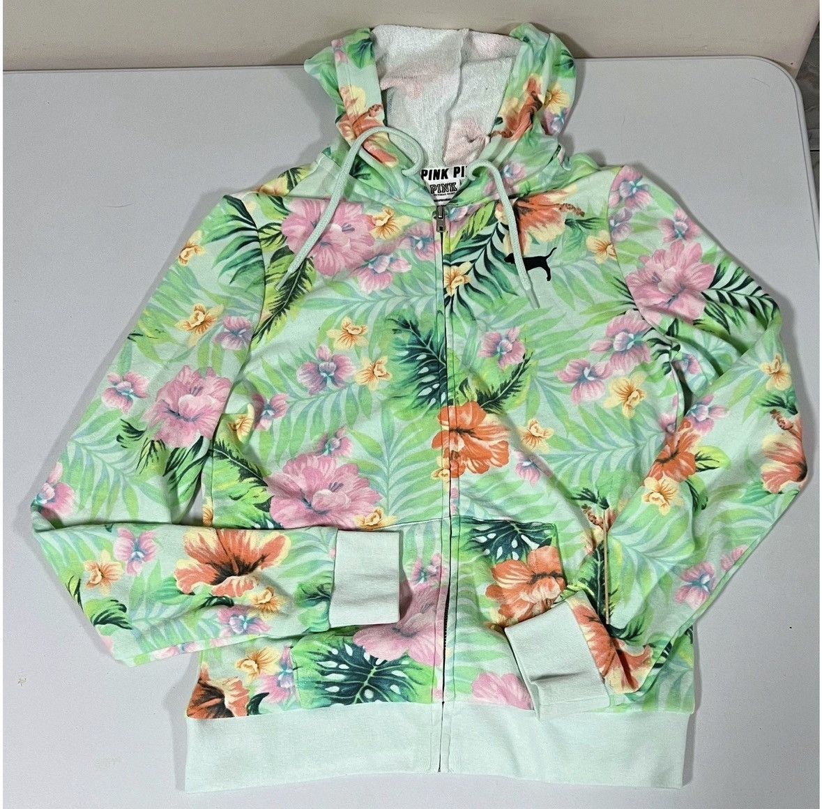 Victoria's Secret Green Hibiscus Flower Tropical Floral Sweatshirt Hoodie XS🌸✨ Size XS / US 0-2 / IT 36-38 - 3 Thumbnail