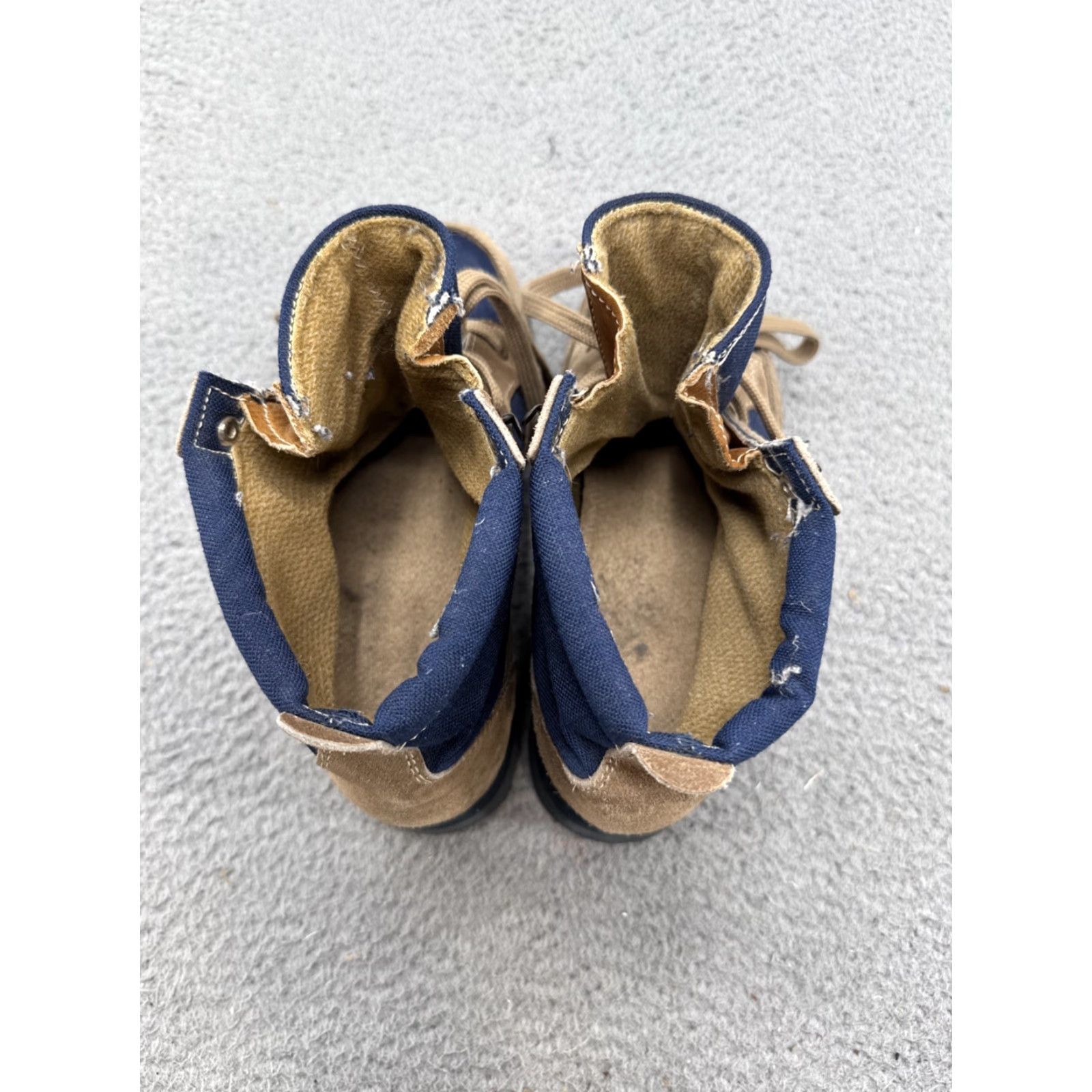 Vibram VINTAGE Gore-Tex Vibram Boots Mens 8.5 Blue Tan Canvas Leather Suede Rubber Outdoor Combat Hiking Leather Insole Leather Sole Lace Up Mens Boots Size US 9 / EU 42 - 7 Thumbnail