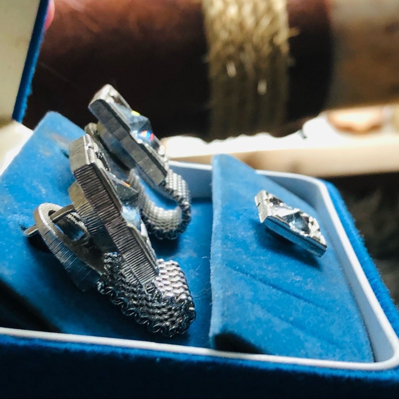 Vintage Vintage Swank blue rivoli cuff links tie clip boxed set Size ONE SIZE - 4 Thumbnail