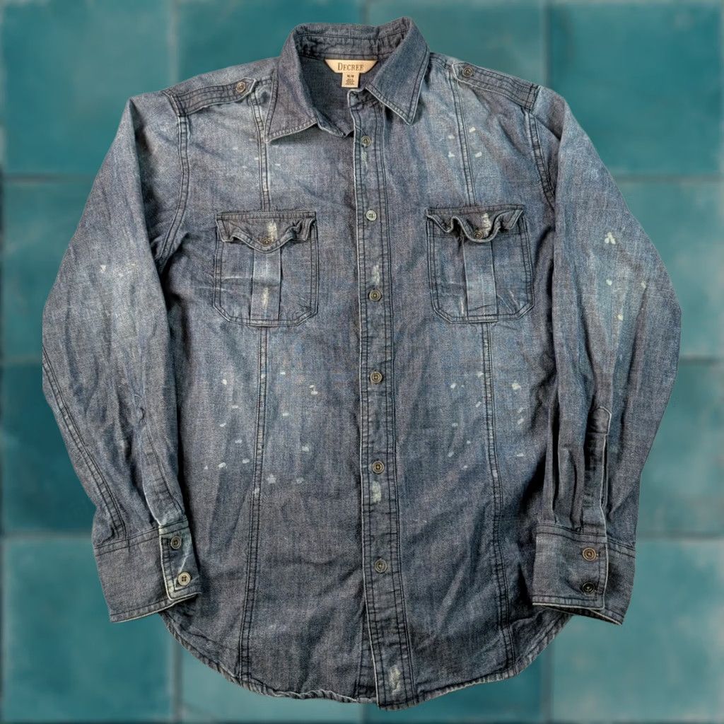 Decree Decree Indigo Dobby Long Sleeve Button-Up Shirt Men M Blue Vintage 90s Workwear Casual Distressed Cotton Chambray/Indigo Dobby/Outdoor Size US M / EU 48-50 / 2 - 1 Thumbnail