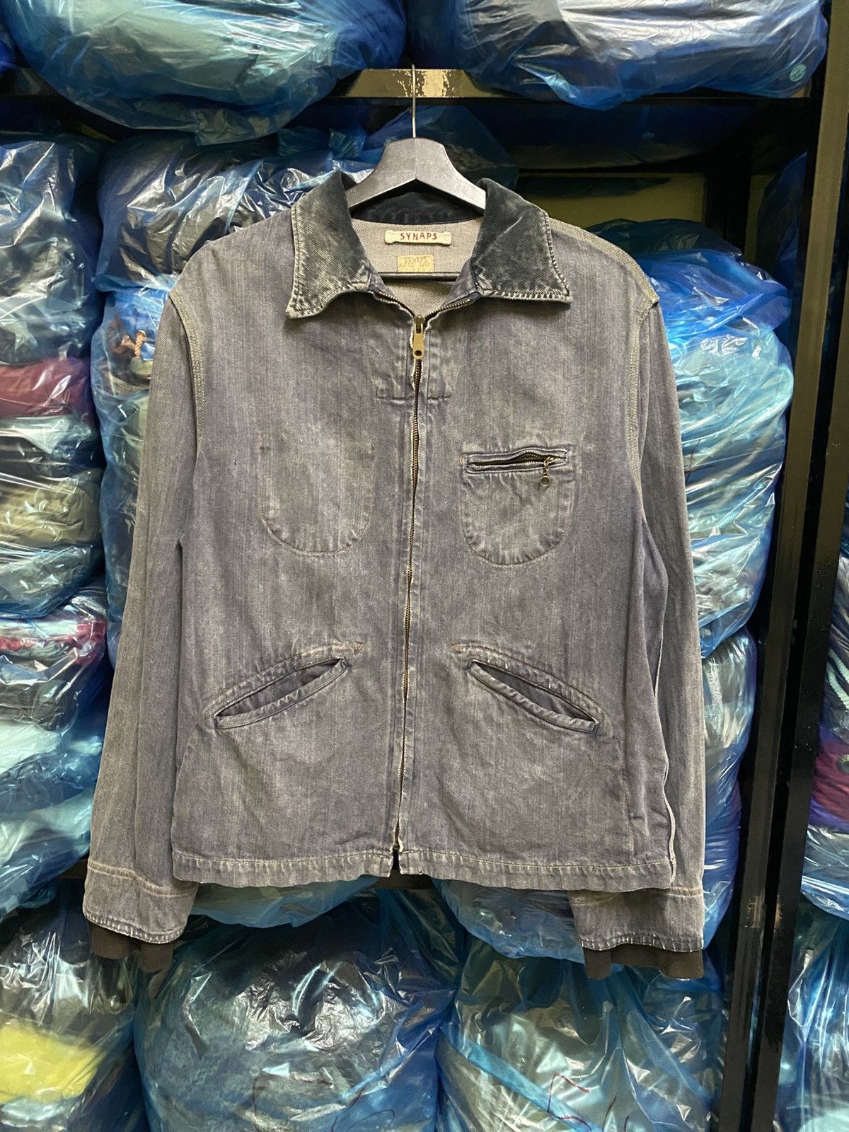 Japanese Brand Vintage SYNAPS Denim Work Jacket Japan Style Zip-Up Size US S / EU 44-46 / 1 - 3 Thumbnail