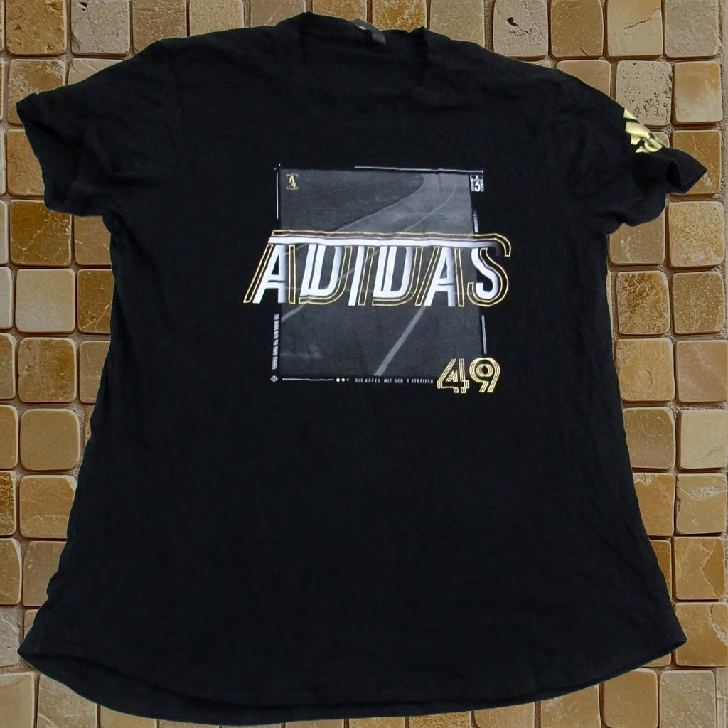 Adidas T-Shirt Mens 1XL Black Gold Graphic Logo Short Sleeve Athleisure Tee Moto Metal Retro Rock Sports Motorcycle Biker Transportation Usa, Men's