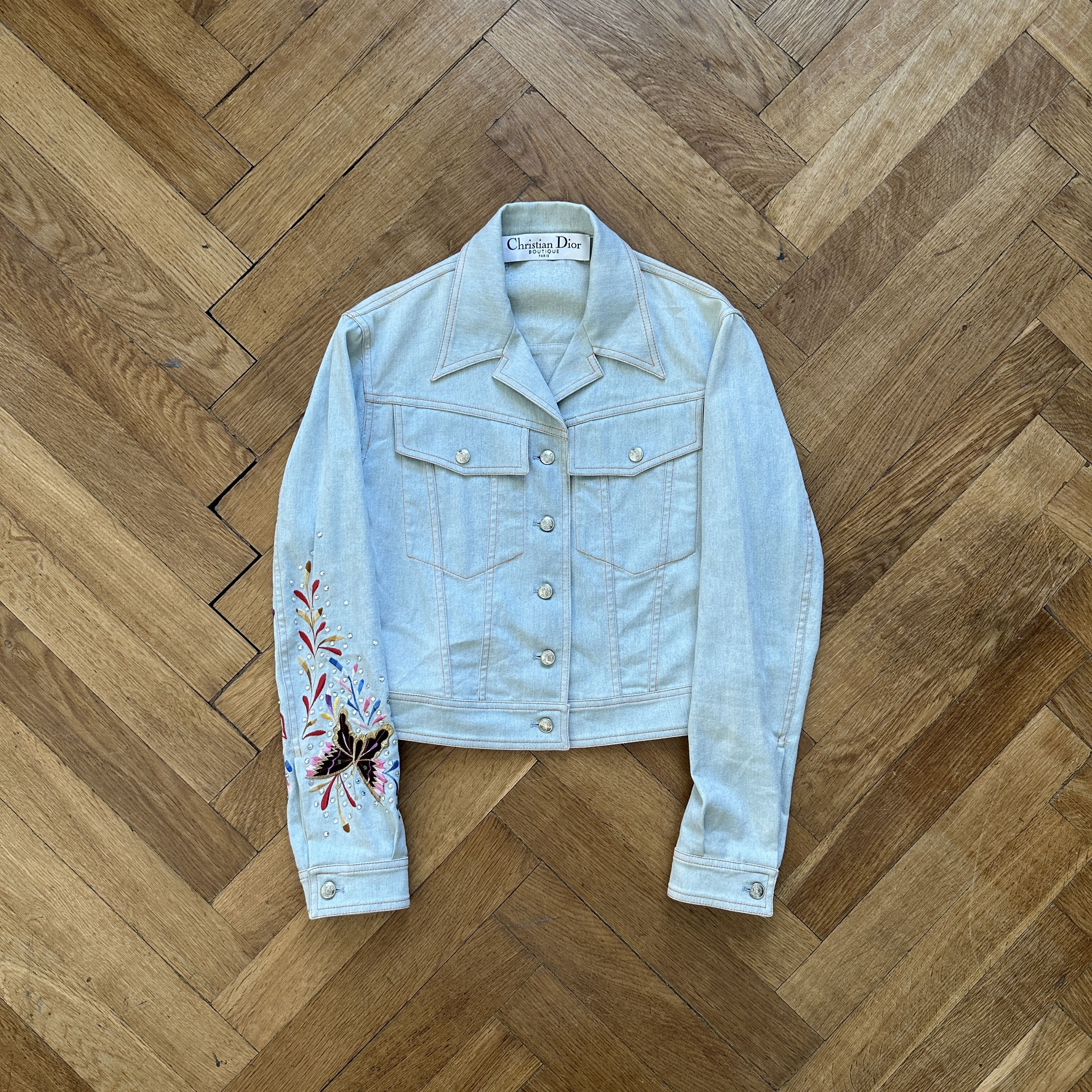 by John Galliano Butterfly Embroidered Denim Jacket FW02