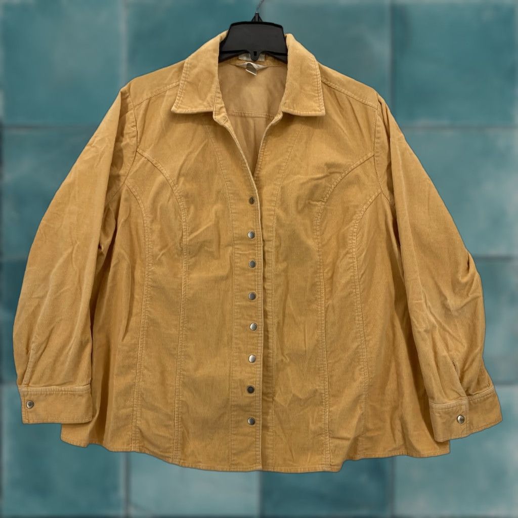 Vintage CJ Banks Corduroy Shirt Jacket Shacket Women's 3X Yellow Pearl Snap Western Camp Shirt/Jacket Size XXL / US 16-18 / IT 52-54 - 1 Thumbnail