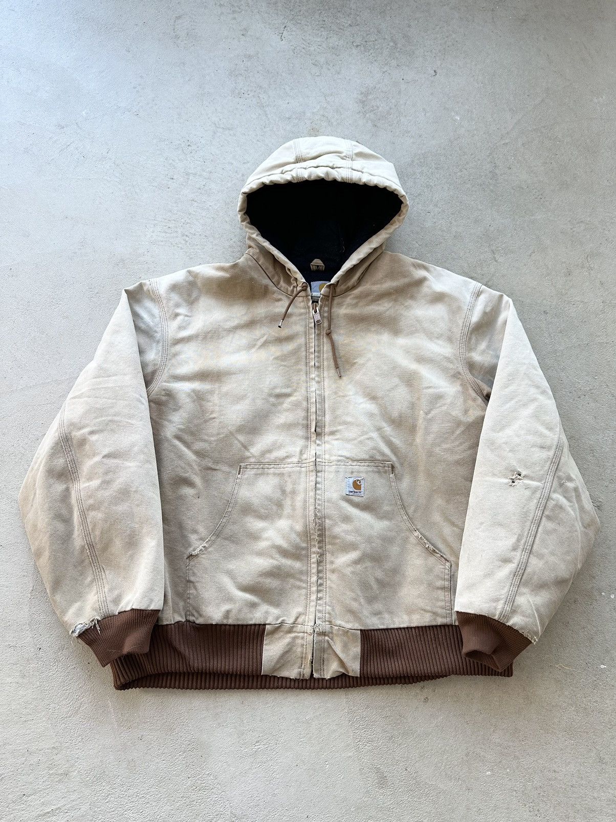 image of Carhartt Faded Tan Hooded Jacket in Beige, Men's (Size 2XL)