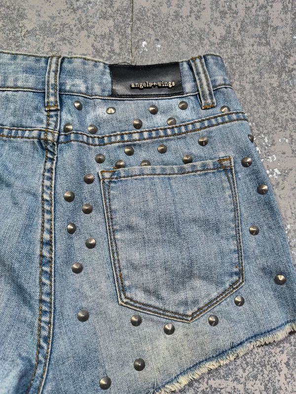 Hysteric Glamour × Miss Sixty Angels+Wings High Waist Studded Distressed Denim Shorts Size 28" / US 6 / IT 42 - 3 Thumbnail